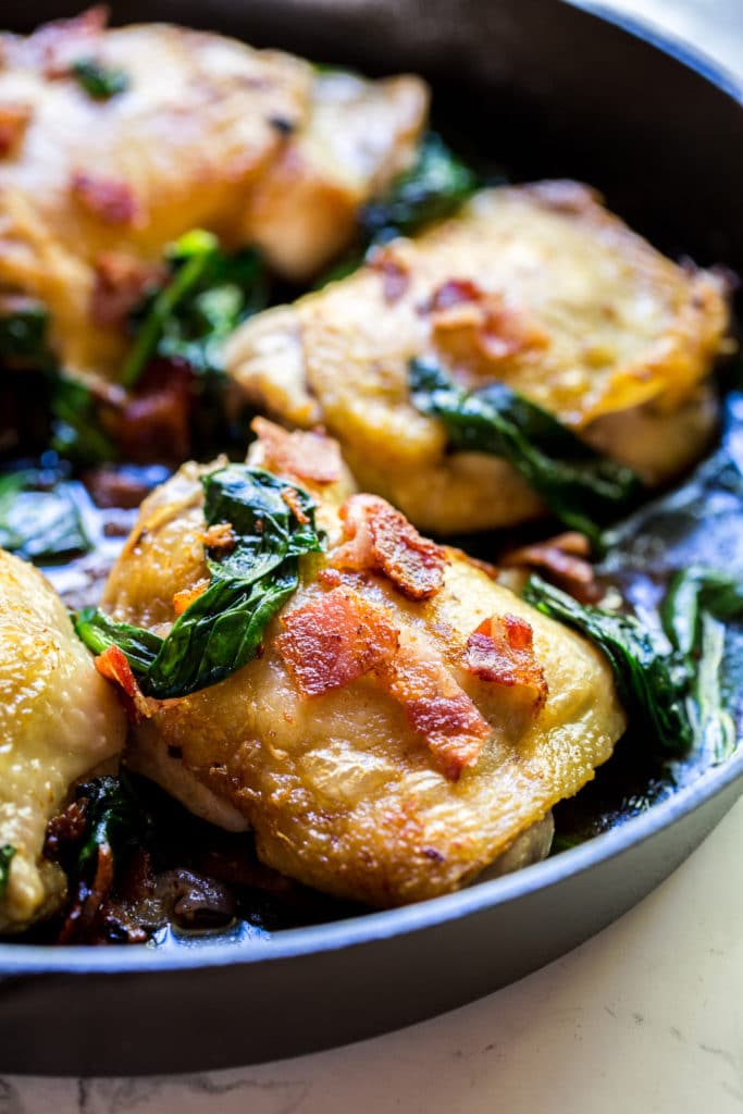 Crispy Dish Garlic Butter Chicken w/ Spinach & Bacon