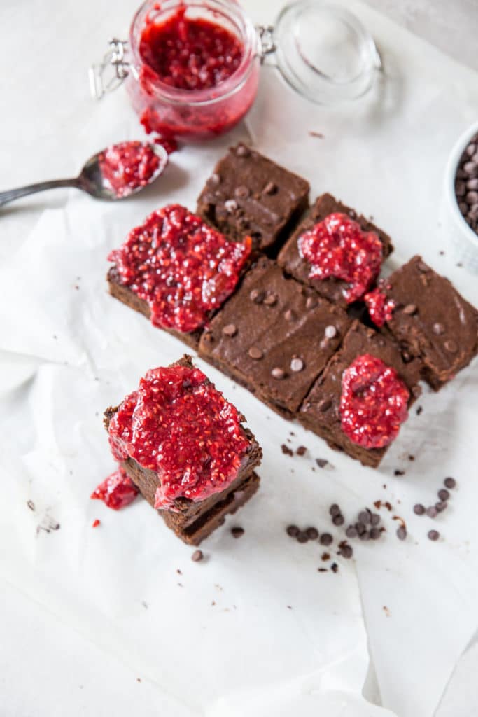 Paleo Chocolate Brownies w/ Raspberry Sauce