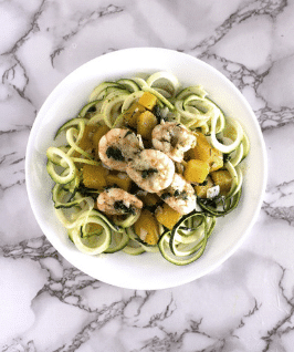 Shrimp with Mushrooms Over Noodles (or Zoodles!)