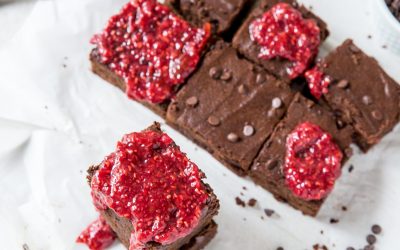 Paleo Chocolate Brownies w/ Raspberry Sauce