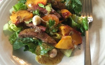 Grilled Steak Salad with Mozzarella, Cucumber and Peaches