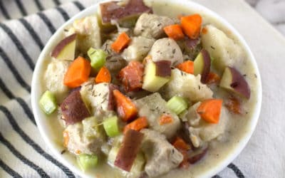 Healthy Chicken Pot Pie Soup (Dairy Free!)