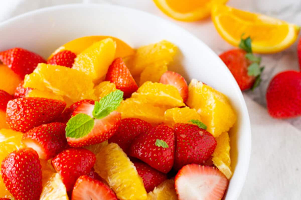 Minted Fruit Salad w/ Strawberry & Orange - easy healthy brunch recipe!