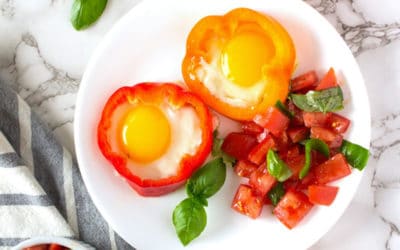 Eggs in Bell Pepper Rings w/ Tomato Basil Salad