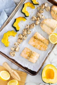 5 Ingredient Dinner Recipes Salmon with Roasted Butternut Squash and Mushrooms