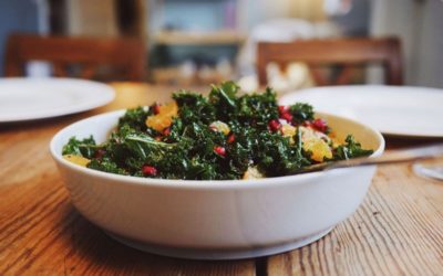 Harvest Kale Salad with Pomegranate, Roasted Squash & Walnuts