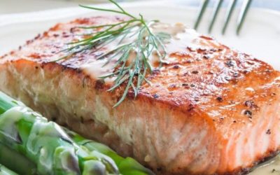 Mustard-Dill Salmon Recipe with Roasted Asparagus and Purple Potatoes