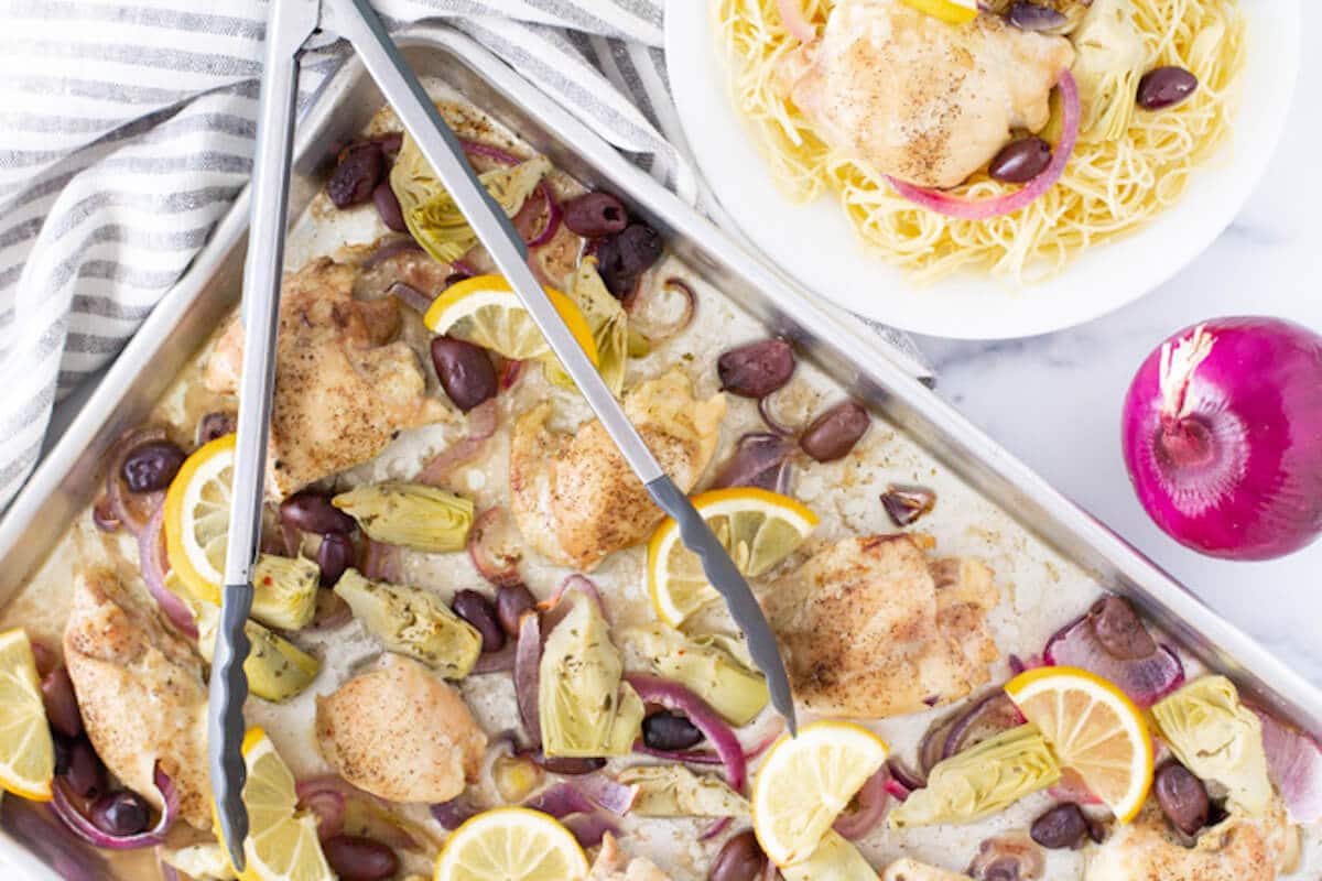 Easy Sheet Pan Greek Chicken - Gluten Free & Paleo Options!