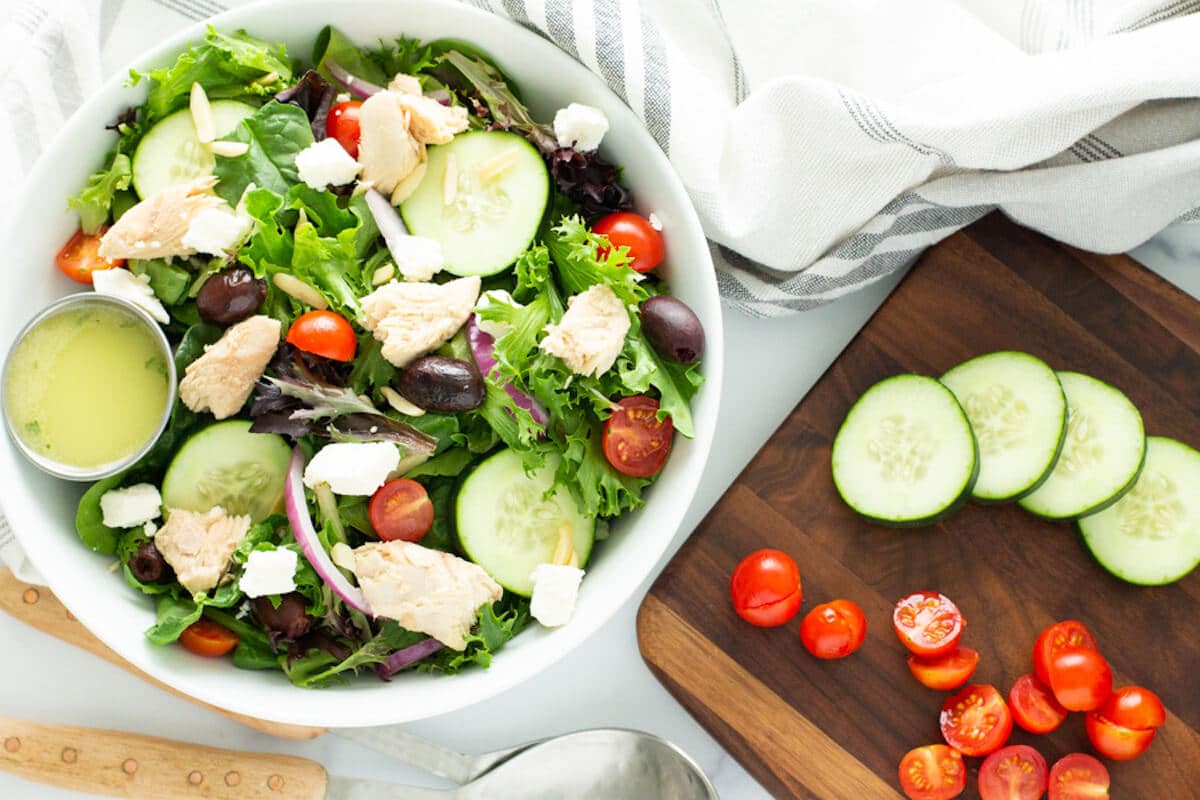 Mediterranean Salmon Salad w/ Homemade Lemon Parsley Vinaigrette