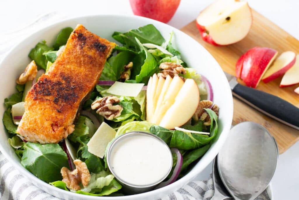 Healthy Caesar Salad Recipe with Seared Salmon