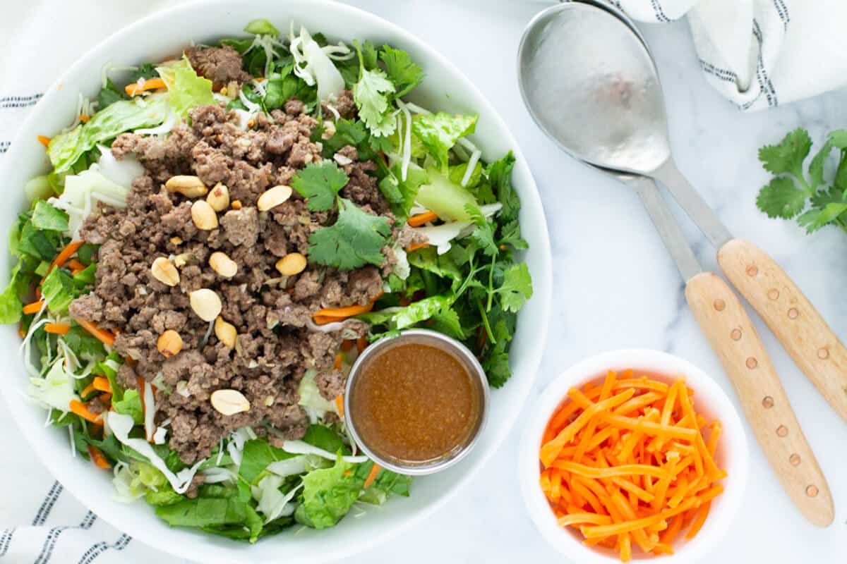 Ginger Ground Beef Salad w/ Peanut Salad Dressing Recipe