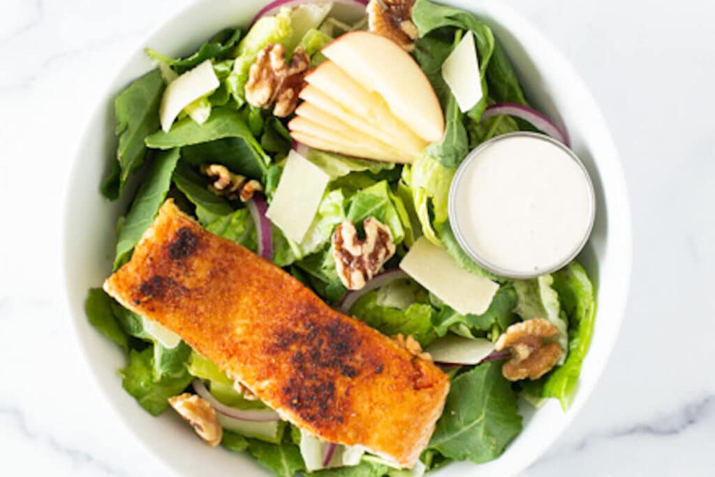 Salmon Salad with Dairy Free Caesar Dressing