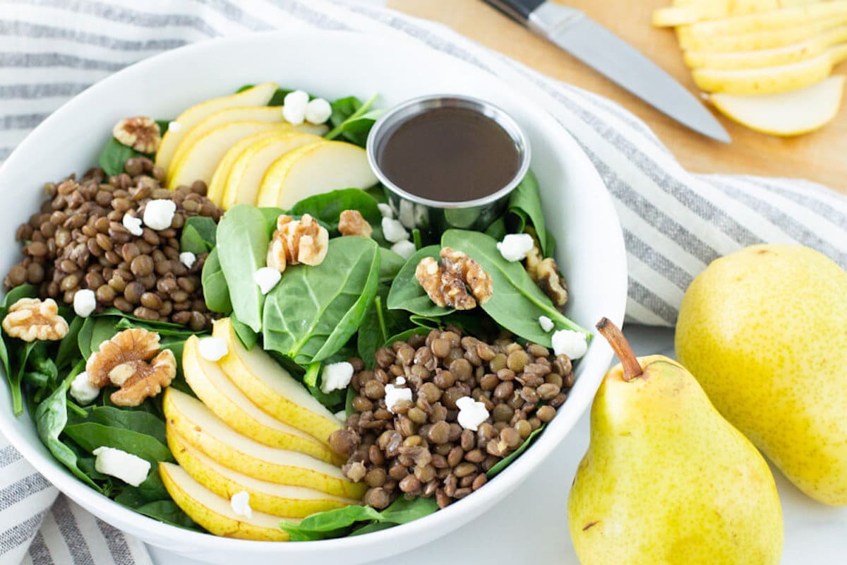 Winter Pear Salad with Walnuts, Goat Cheese and Lentils