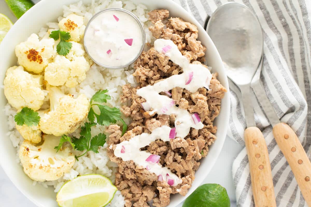 Ground Turkey Bowl Recipe with Coriander Lime Sauce - PrepDish.com