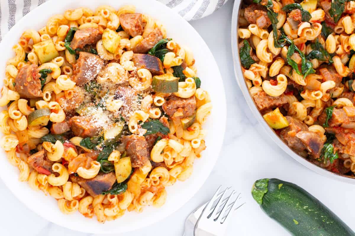 Easy Healthy Pasta with Italian Sausage and Spinach - PrepDish.com