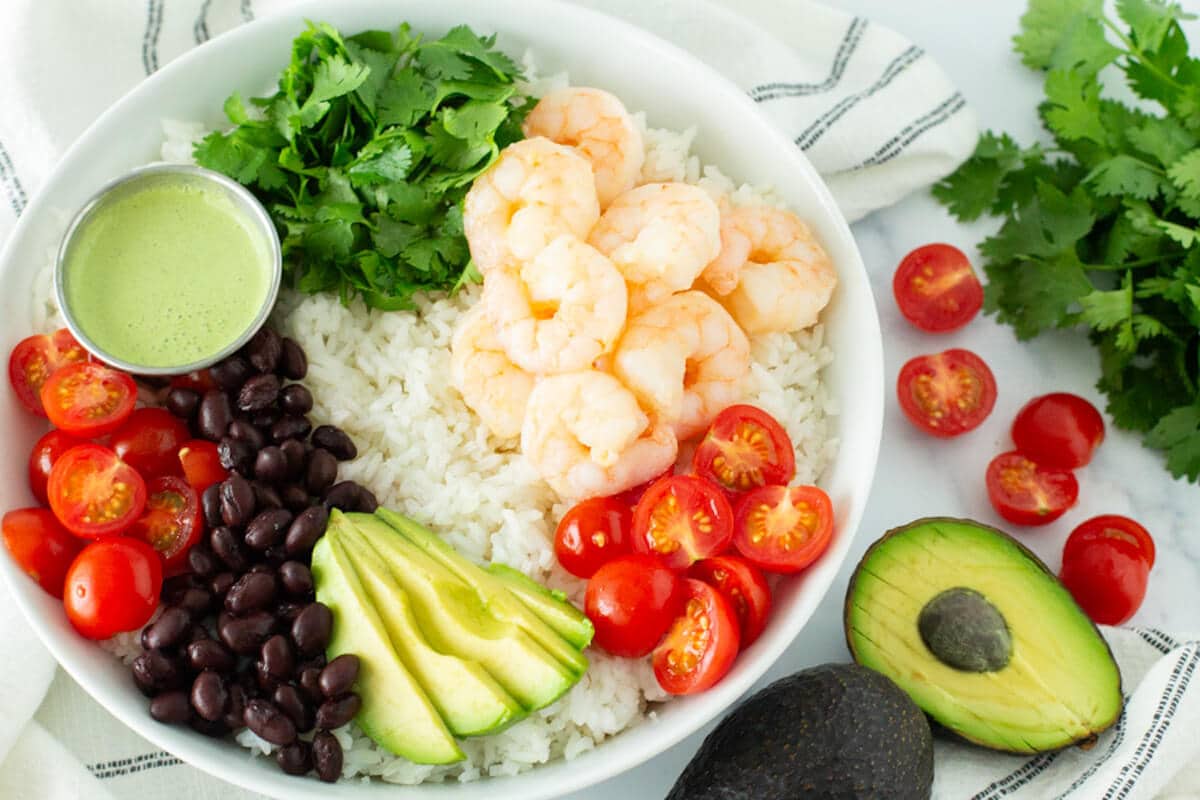 Shrimp Taco Bowls with Cilantro Lime Sauce Recipe - PrepDish.com