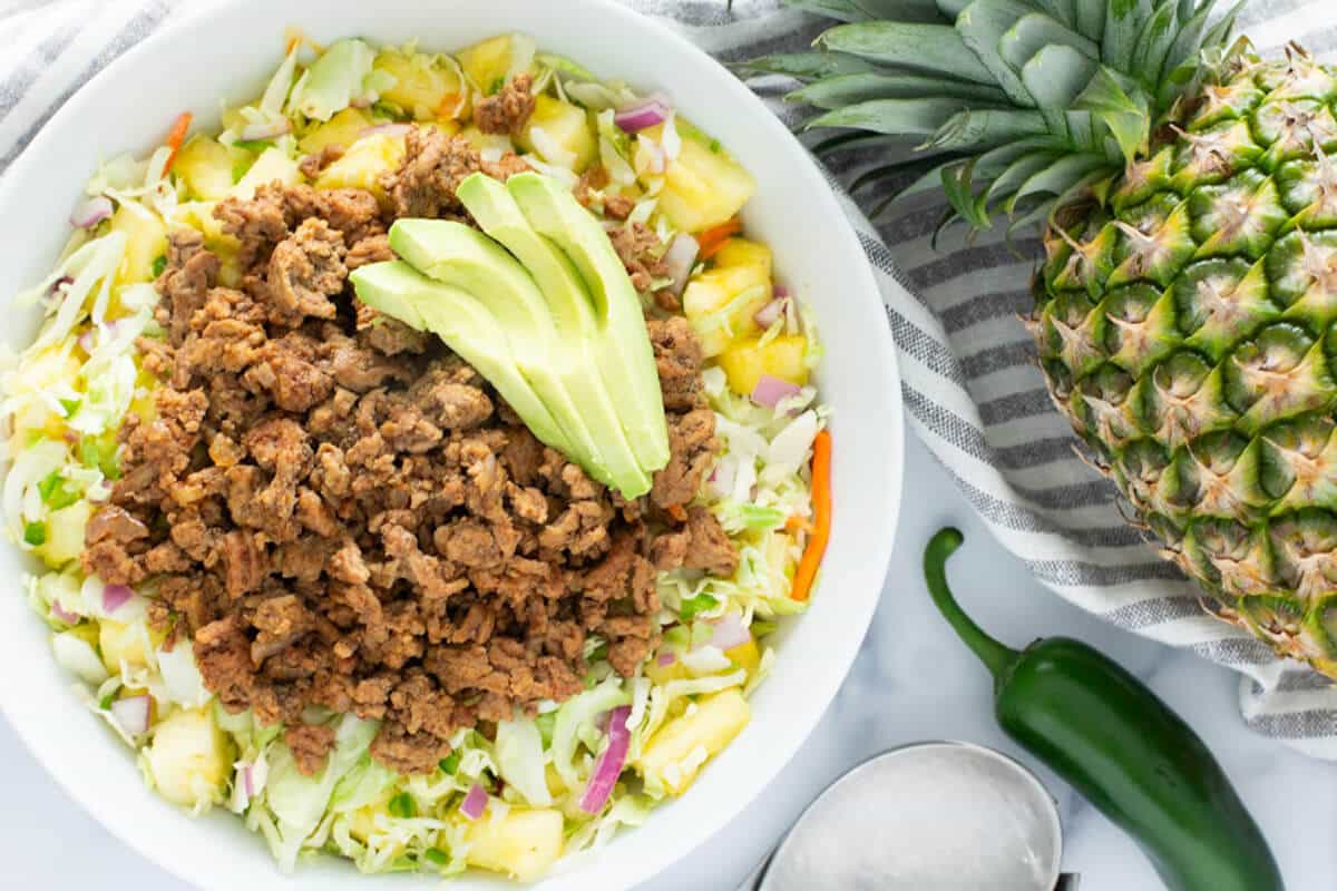 Healthy Pork and Pineapple Taco Bowls - PrepDish.com