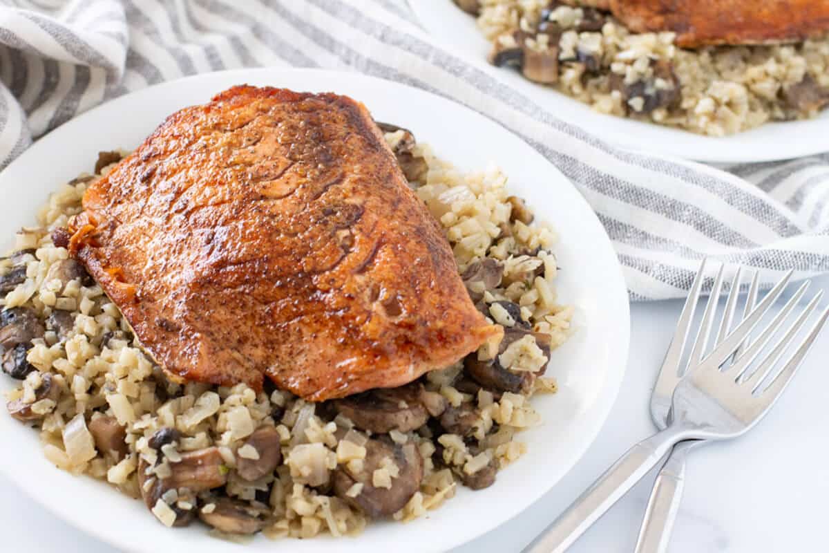 Low Carb Salmon Recipe with Mushroom Cauliflower Rice